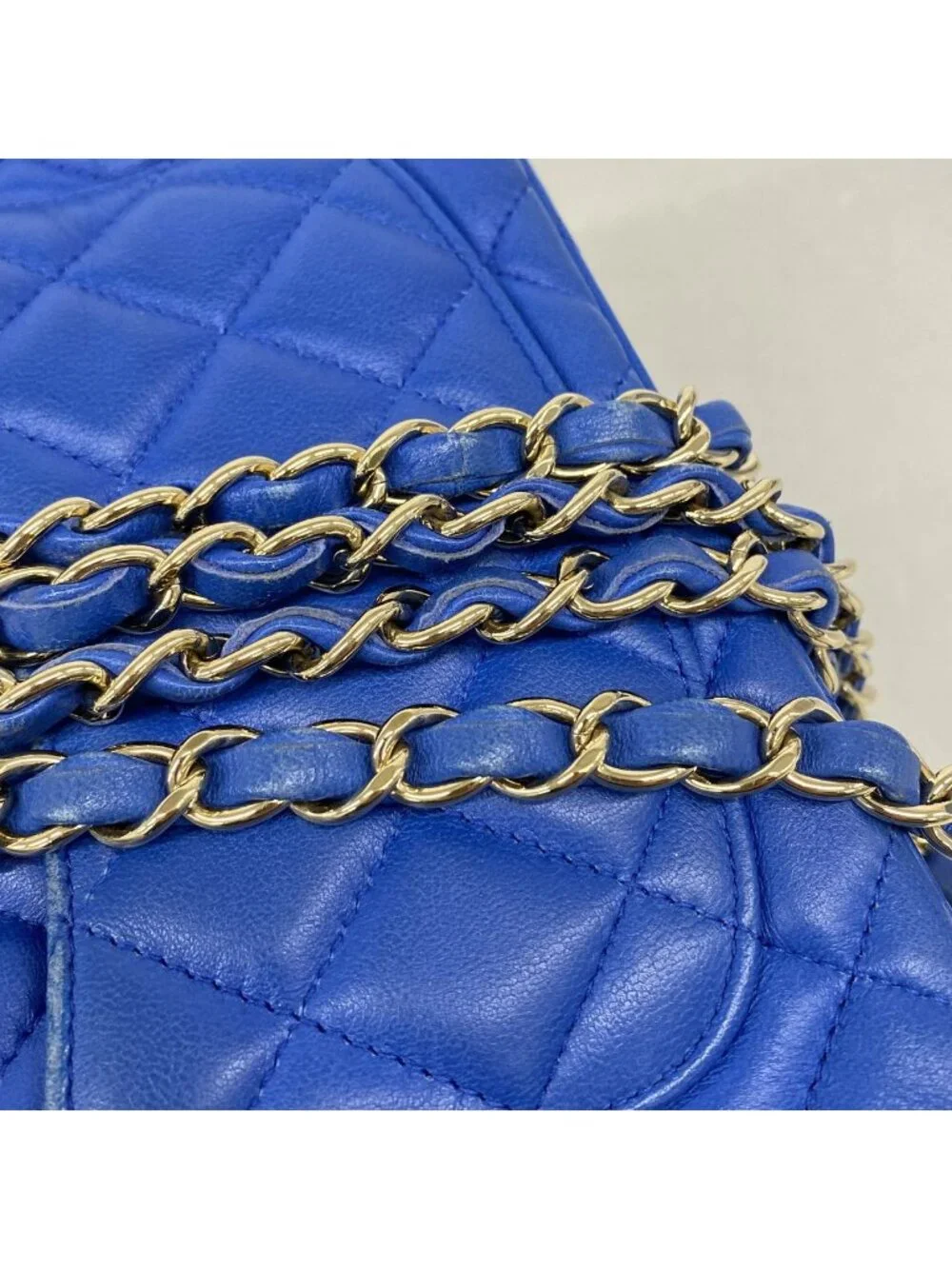 Chanel Shoulder Bag Mini Quilted Lambskin Blue Gold